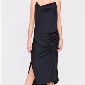 zara black ruched slip dress